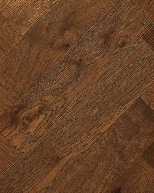 Antique brown herringbone oak flooring
